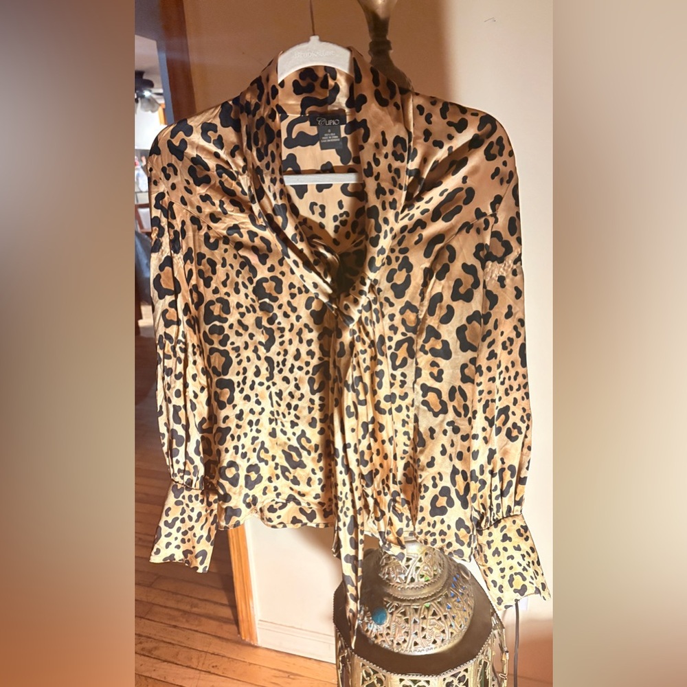 Vintage silk Leopard button down with scarf
